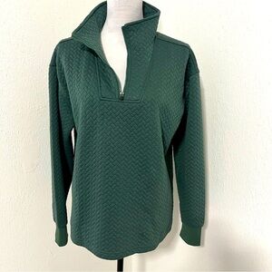 BCG Women's Quilted Fleece Quarter-Zip Top Large Ribbed Sleeves Sycamore NWOT